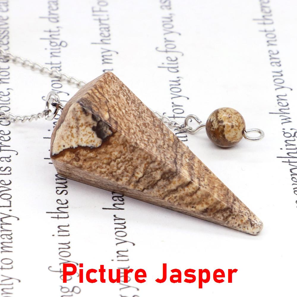 Natural Stone Reiki Healing Pendulum,For Dowsing Spiritual Divination Cone Crystal Quartz Pendulos Small Size Necklace Jewelry