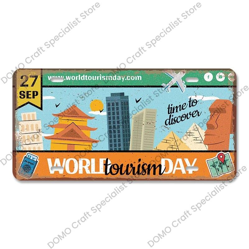 National Landmark Poster Car License Plate Retro France New York Australia Metal Tin Signs Wall Decor Garage Car Club