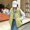 Women Autumn Winter Stand Collar Solid Color Thicken Outwear Cotton Padded Sleeveless Loose Pocket Warm Jacket Coat Vest