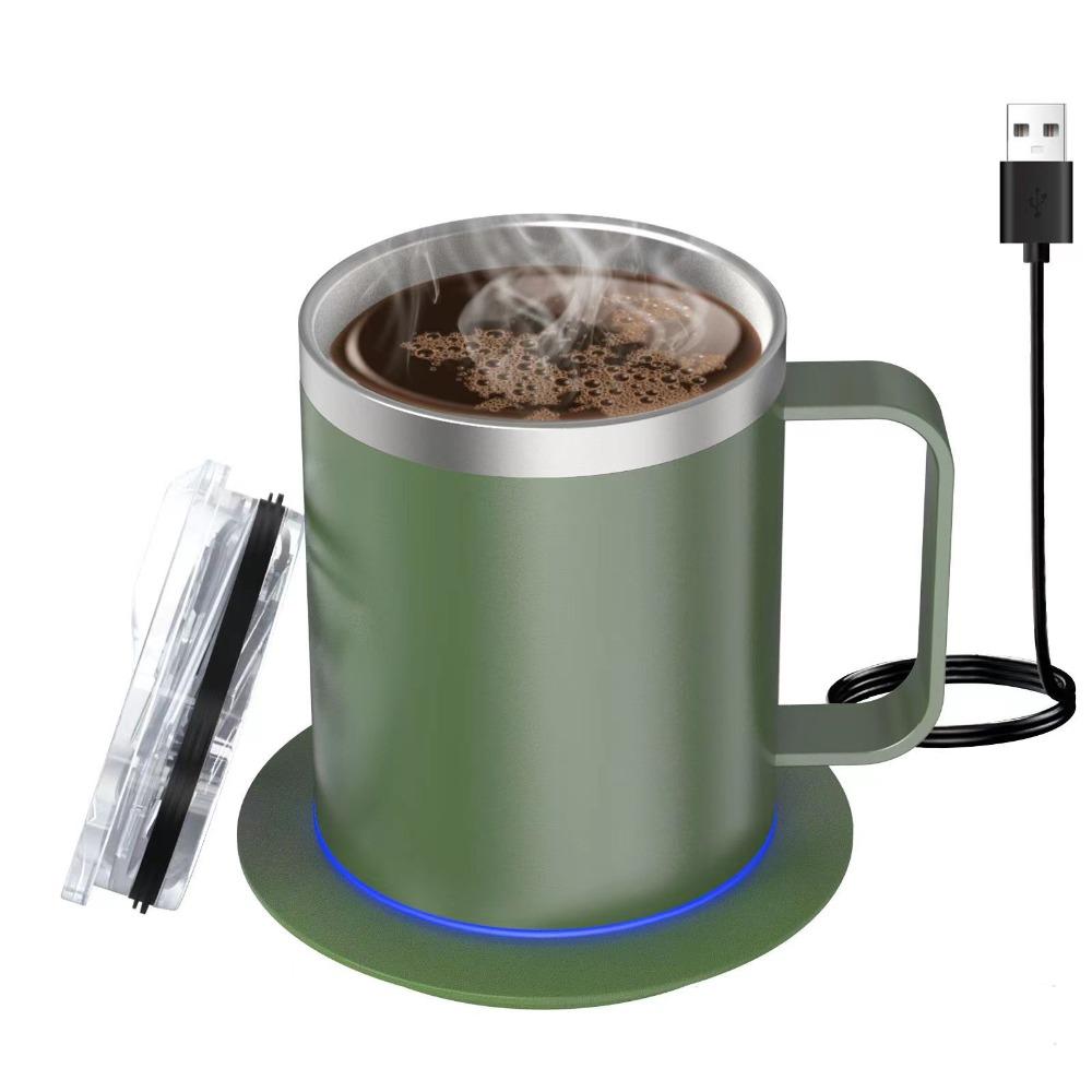 Интеллектуальная самонагревающаяся кофейная кружка с питанием от USB, двухслойная, с автоматическим подогревом, из нержавеющей стали, с крышкой