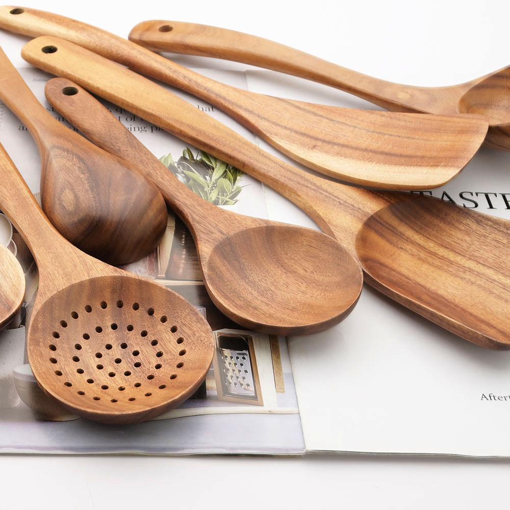 Jankng Wood Kitchenware Cooking Utensils Set Non-stick Wooden Shovel Spoon Colander Kitchen Tableware Tool Household Kitchen Tools