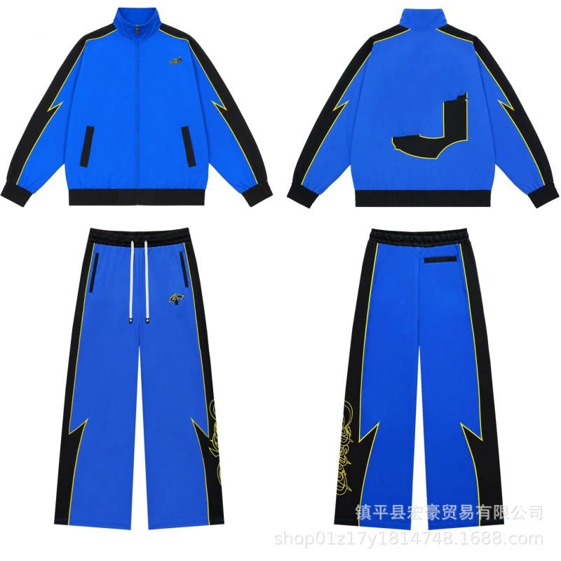 Mens Fall Casual Sporty Zip-Up Jacket Pants Set Streetwear Two-Piece Outfit Cotton Blend