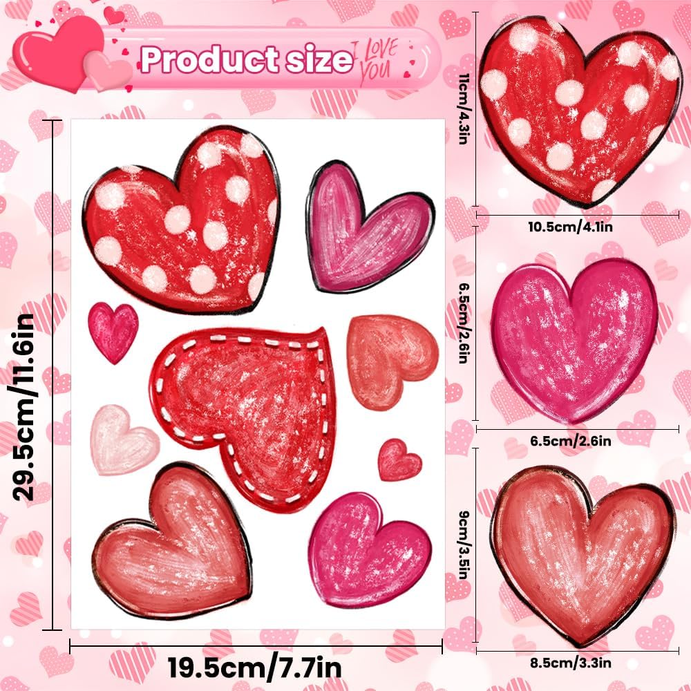 DIYDEC 6 Sheets Valentines Window Cling Double-Sided Pink Red Love Heart Window Stickers Happy Valentines Window Decals for Home Wedding Anniversary