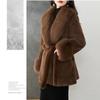 Women's Faux Fur Coats Winter Faux Fox Fur Collar Coat Plus Size Mid-length Slim Fit Fur Coat