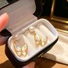 Natural freshwater pearl earrings women's S911 silver needle Korean version simple mother shell butterfly pendant earrings light luxury high sense
