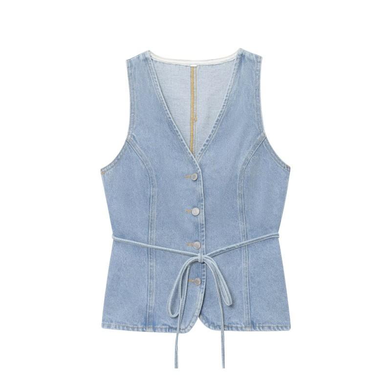 Womens Casual Denim Vest Wide Leg Jeans Set Street Style 2025