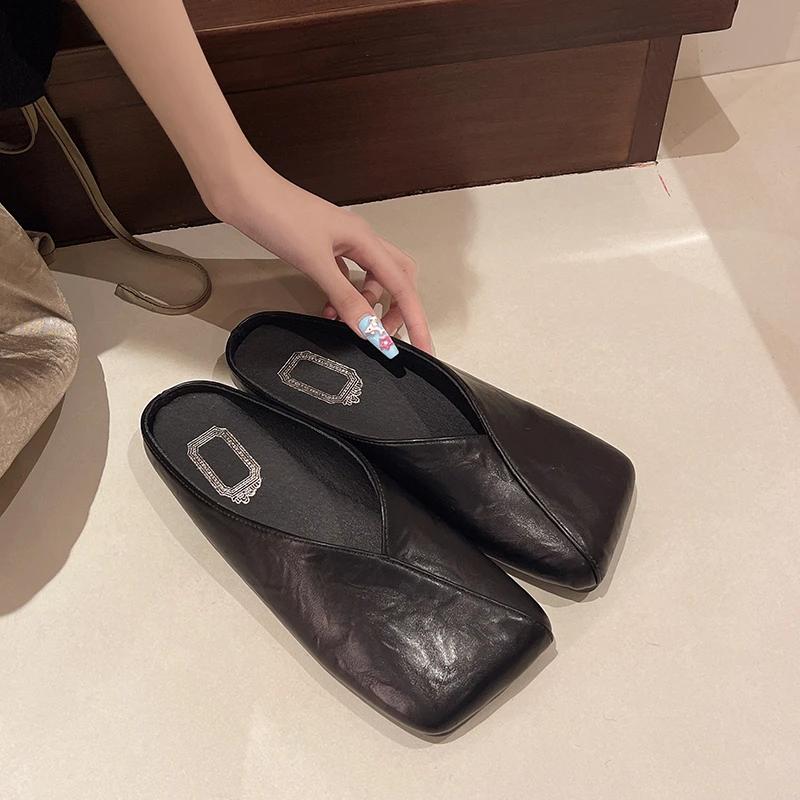 Модные слипоны для женщин с квадратным носком, большой размер 42, плоская женская обувь, легкие весенние повседневные уличные гладкие новые мюли