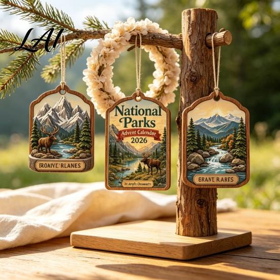Kids Christmas Party Favors National Parks 24 Days 2026 Advent Calendar Coutdown to Decoration with Holiday Gift for 2D Acrylic Landscape Hanging