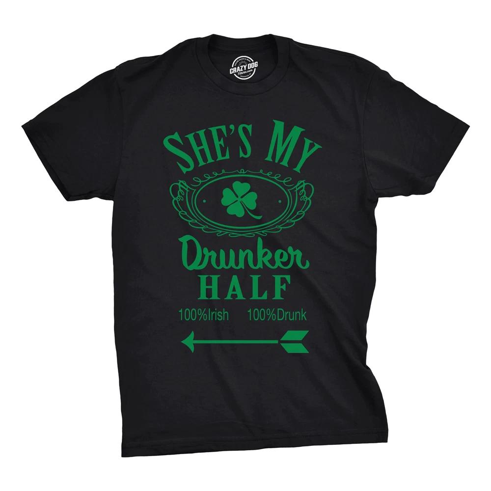 Shes and Hes My Drunker Half Shirt Funny Party Couple Pub Crawl Graphic Shamrock
