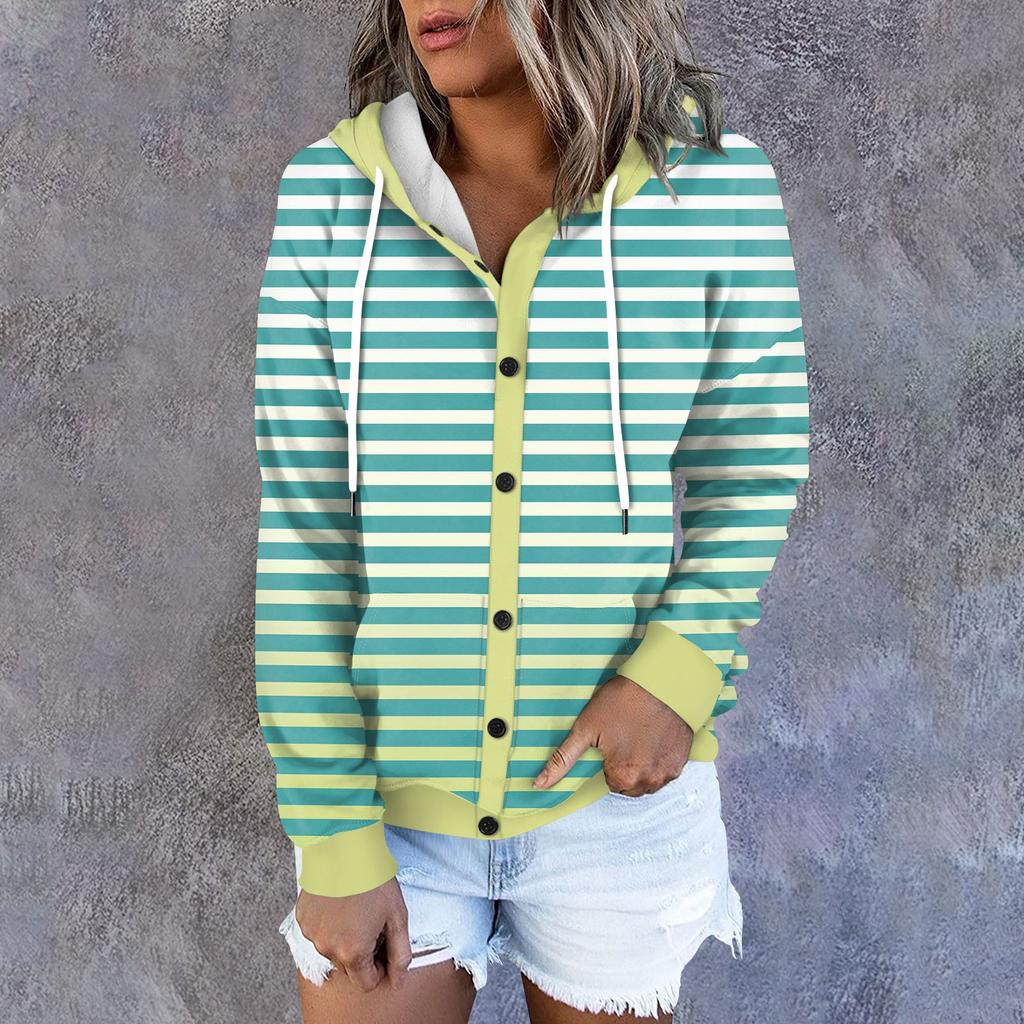 Женская толстовка-куртка, классическая полосатая, с длинным рукавом, свободная, с капюшоном, спортивная куртка