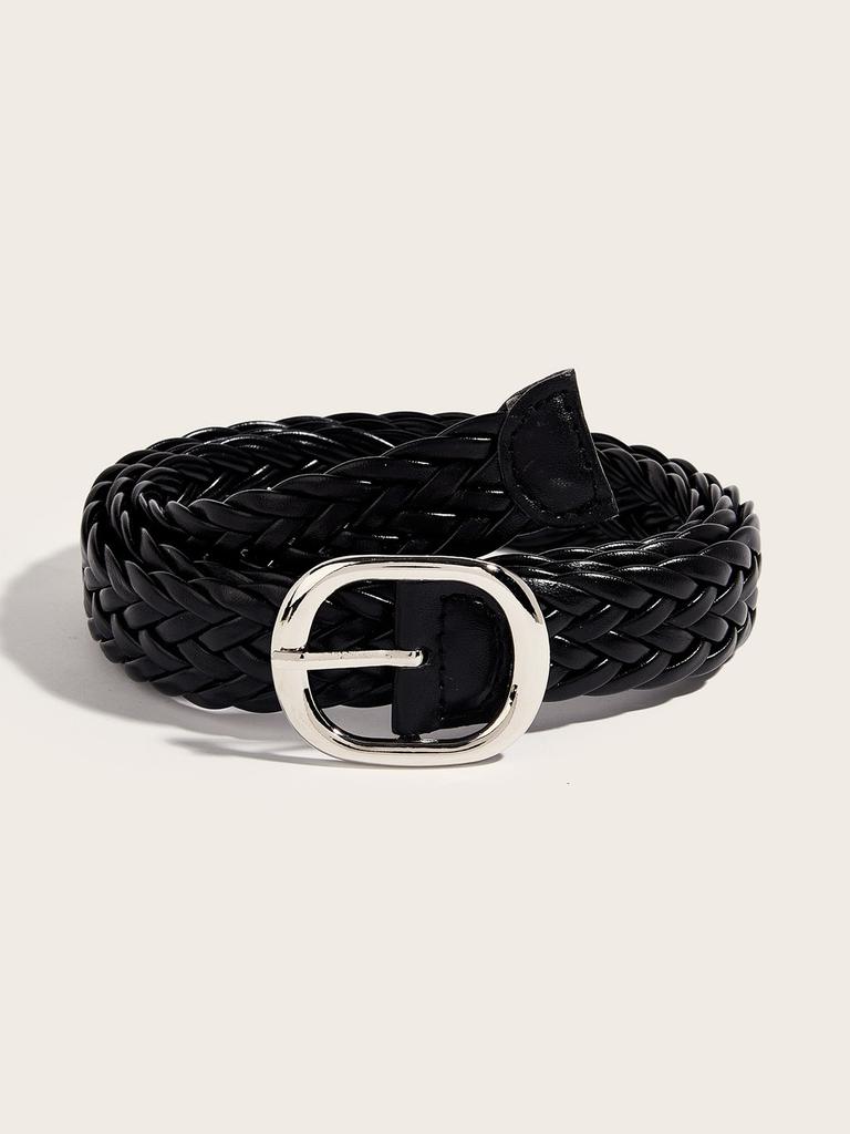 Pu Womens Black Woven Belt With Alloy Closure Design For Trendy Outfits Casual