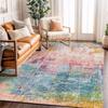 Multi Abstract Distressed Area Rug, Machine Washable Non Slip Carpet for Living Room Bedroom Home Office, Modern Decor