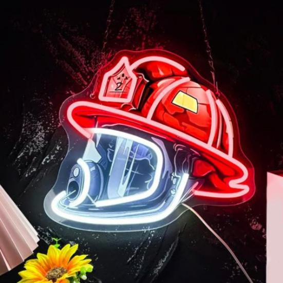 Firefighter Helmet Neon Light Sign USB Powered Dimmable LED Acrylic Helmet Lamp with On/Off Switch Firefighter Hero Wall Decoration