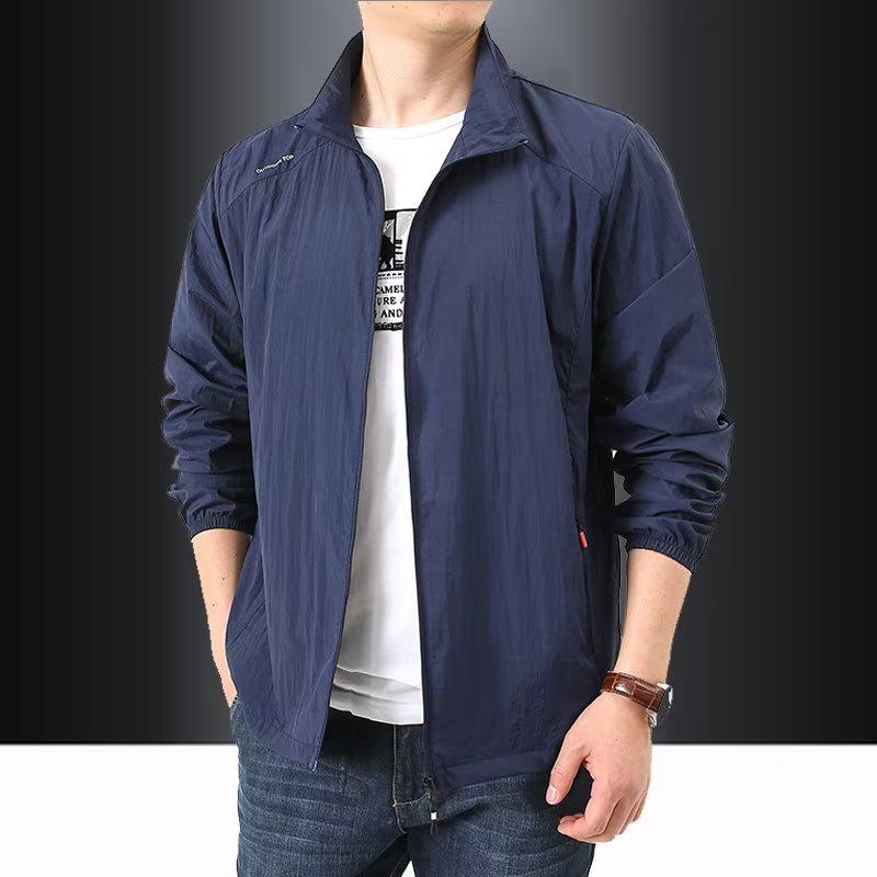 Men's Summer Stand Collar Sun Protection Windbreaker - Breathable, Hoodless, Outdoor Sports Jacket