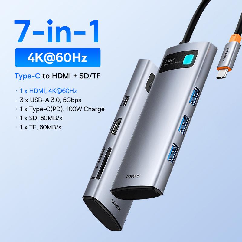 Baseus USB C ХАБ Двойной HDMI 8K 4K Адаптер 10-в-1 USB 3.2 10 Гбит/с Разветвитель с RJ45 SD TF Type C PD 100 Вт для MacBook Pro Air ХАБ