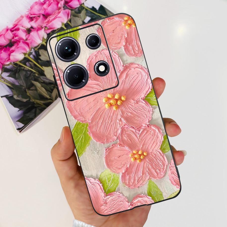 For Infinix Note 30i Case Stylish Flower Black TPU Shockproof Bumper For Infinix Note 30 Pro X678B Phone Cover Note 30 5G Fundas