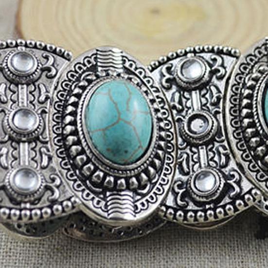 Retro Women's Gift Oval Turquoise Carved Tibetan Bangle Bracelet Boho Jewelry