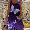 Women's Butterfly Printed Sleeveless Round Neck Dress Loose Soft and Comfortable Plus Size Dress
