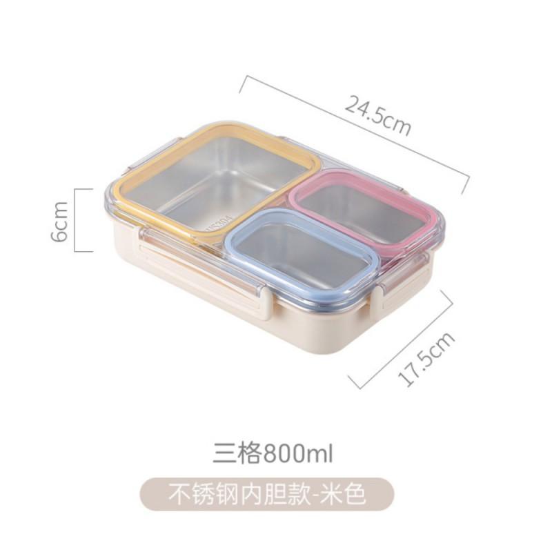 304 Stainless Steel Leakproof Food Container With 3 Compartment Lid Refrigerator Storage Lunch Box Snack Organizer