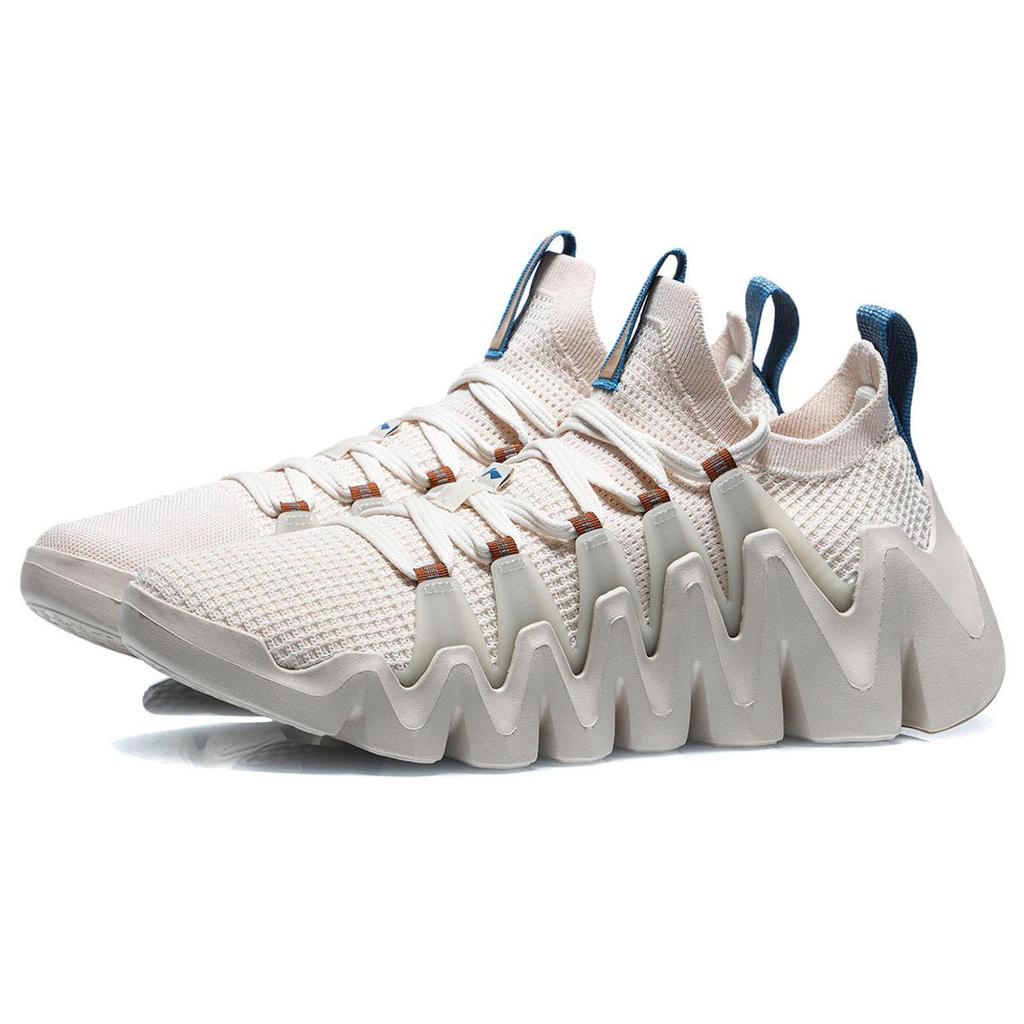 Li Ning Illusion Thorn Амортизация Скользкие Устойчивые к истиранию Дышащие Низкие Беговые кроссовки Мужские Яичный ликер Серый ARKR007-2