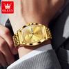 OLEVS Brand Fashion Tonneau Dial Quartz Watch for Men Stainless Steel Waterproof Luminous Week Date Watches Relogio Masculino