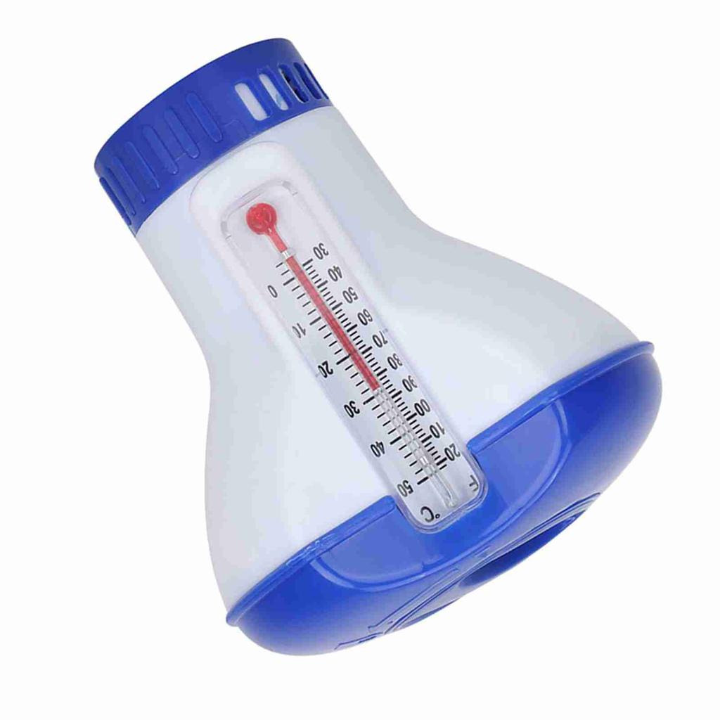 Floating Swimming Pool Chemical Chlorine Dispenser with Thermometer Tablet Holders