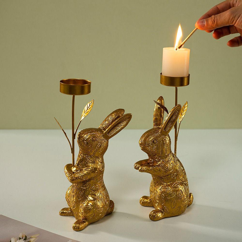 Resin Easter Bunny Candle Holder Elegant Delicate Candlestick Ornament Cartoon Rabbit Nordic Candle Stand Table Centerpiece