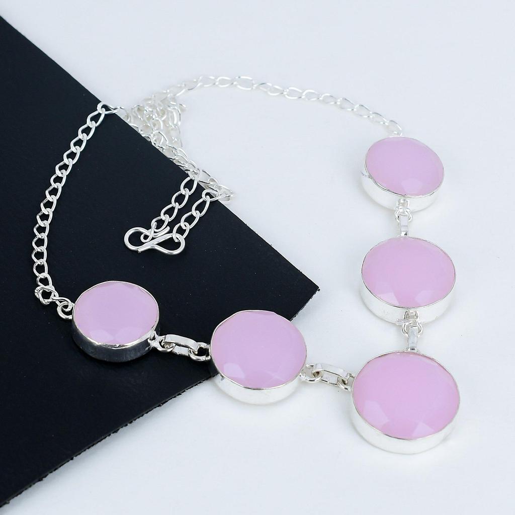 Pink Chalcedony Gemstone Handmade 925 Sterling Silver Necklace, Pink Chalcedony Silver Necklace For Wife, Unisex Necklace Thanksgiving Gift