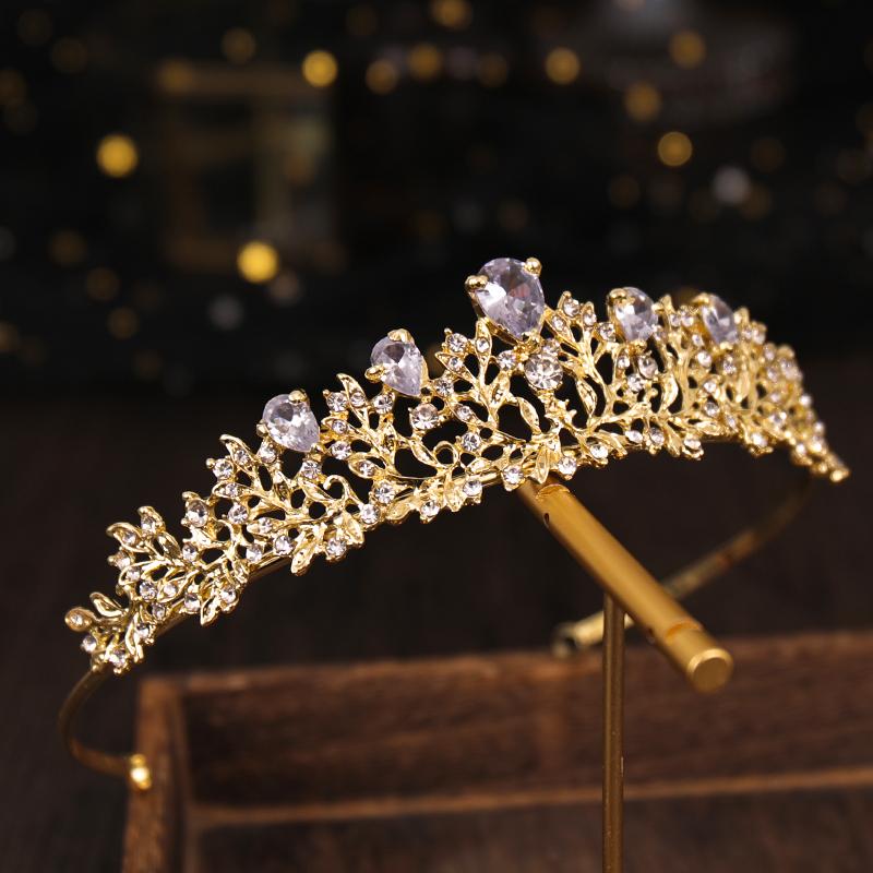 Модная цветная корона Glod Flower со стразами и цирконами, свадебные аксессуары для волос, свадебный головной убор, украшения для волос, корона невесты, тиара