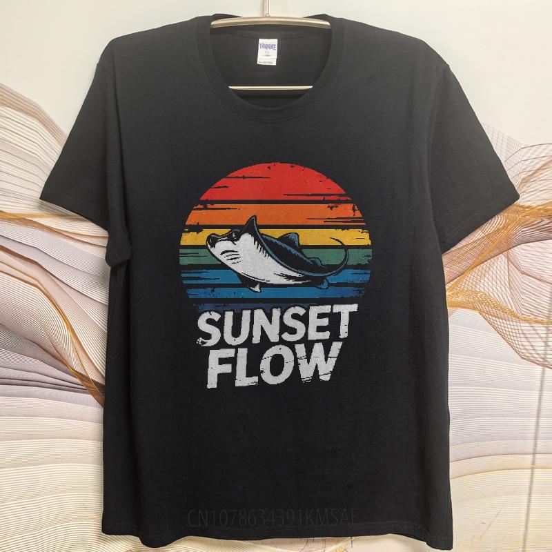 New Arrived Men Oneck tshirt Fashion Teeshirt Sunset Fish Retro Colorful Design Flow Pattern Anime Men Top tees Comfort Tshirt
