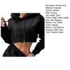 2 Pcs/Set Women Fall Hoodie Pants Set Long Sleeve Thick Hooded Short Top Drawstring Elastic Waist
