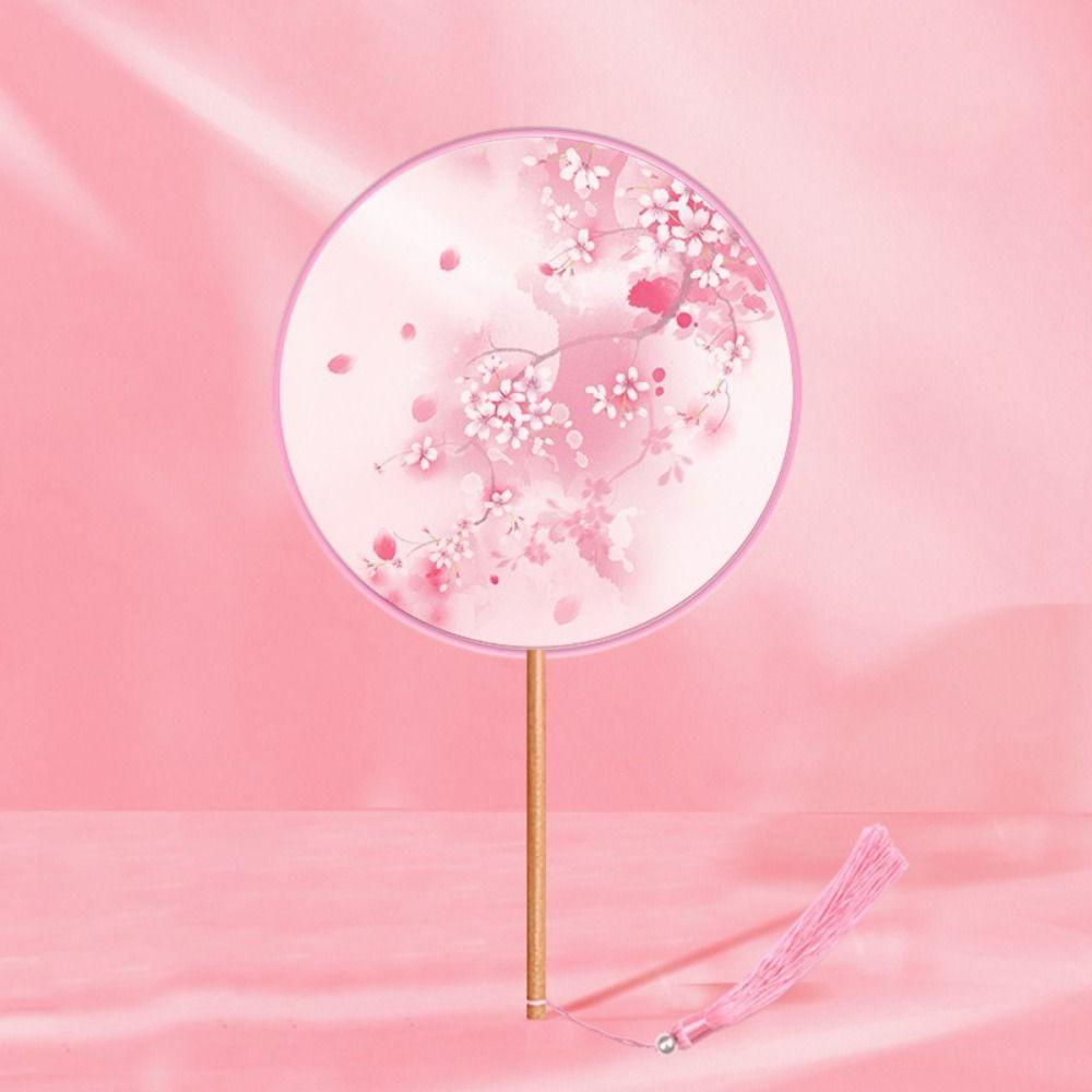 Chinese Style Dance Silk Fan Ink Painting Embroidery Fan Round Hand Fan for Wedding