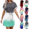 Женские летние короткие платья с круглым вырезом, повседневное платье с рукавами «летучая мышь», с поясом для женщин