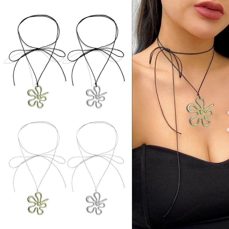 Y2K Необычное колье-чокер с цветком, колье-воротник, цепочка для ключицы, летняя шейная лента, праздничные украшения для женщин и девушек
