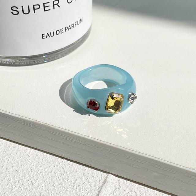 Ins Aesthetic, 5 шт./компл., синий цвет, тема, гипербола, толстые акриловые кольца из смолы, набор для женщин, девчачьи модные кольца для вечеринок «сделай сам», ювелирные изделия