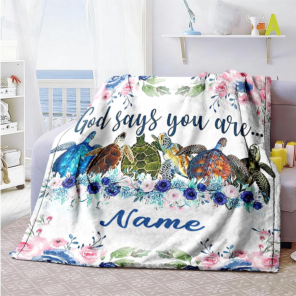 Turtles Customize Your Name Blanket Throw Customizable Blanket Soft Warm Cozy Perfect for Livingroom Chair Seaside Bed All-Season Use