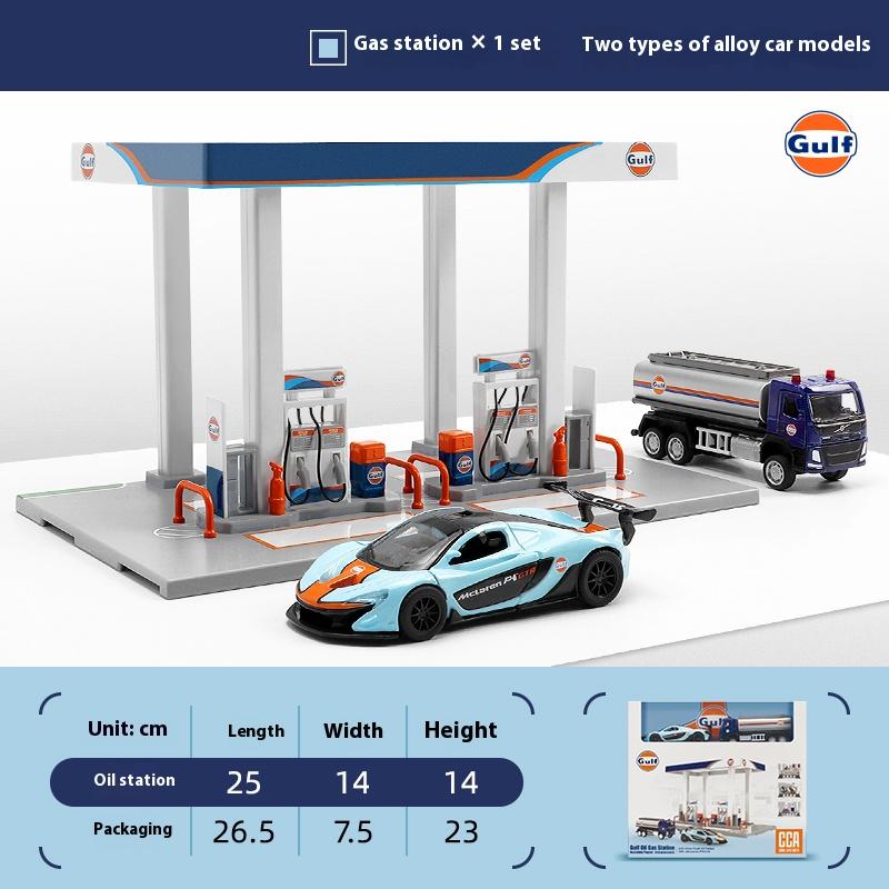 1/43 1/64 Bay Gas Station Assembly Model Children's Toy Scene Alloy Car Set, Suitable for Boys Over 3 Years Old