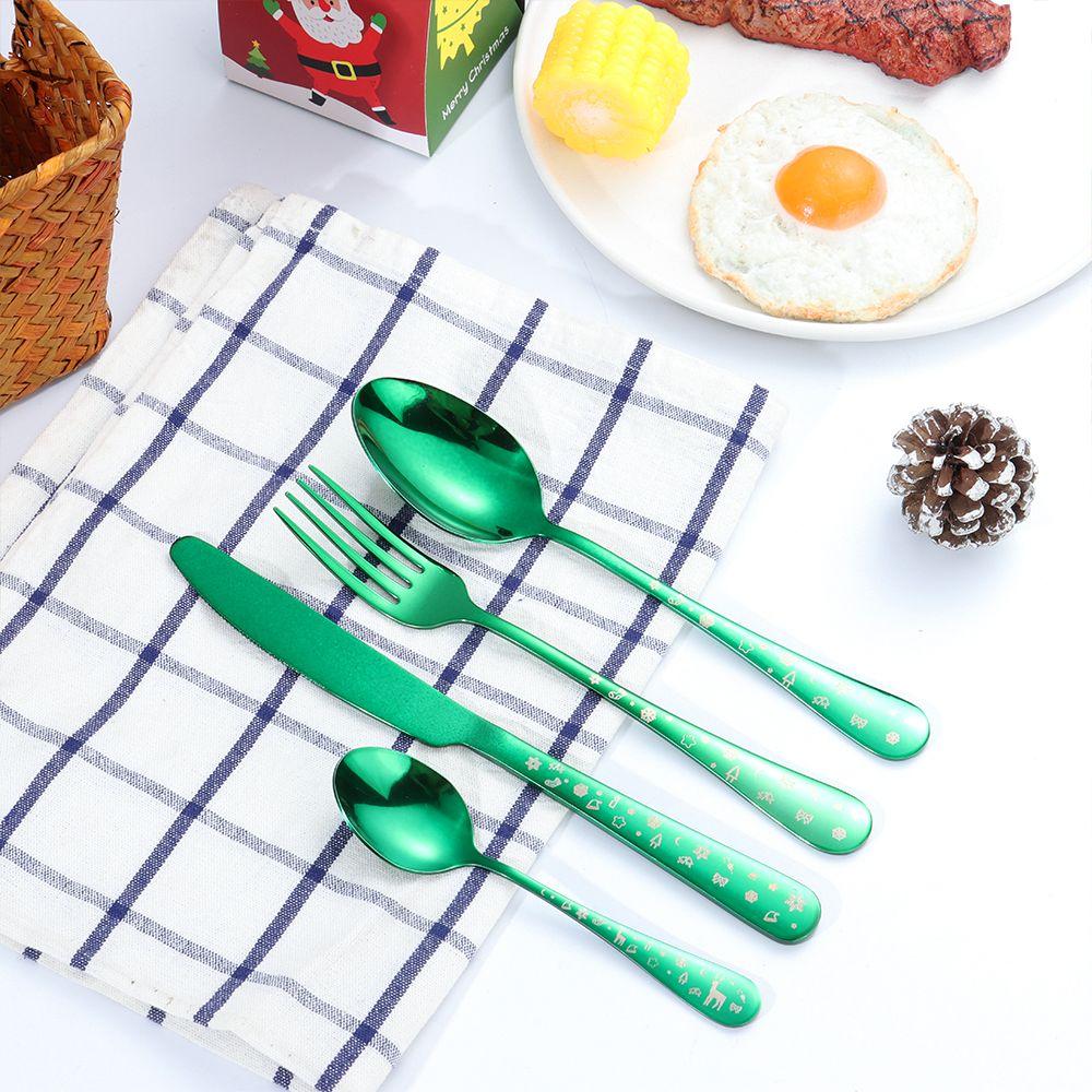 Вилка Ложка Чехол из нержавеющей стали Коробка Посуда Печать снежинок Рождественские наборы посуды Столовые приборы