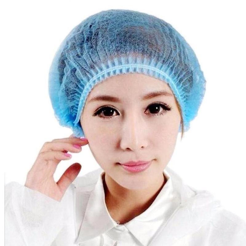 10PCS/Set Disposable Hair Shower Cap Non Woven Pleated Anti Dust Hat Hotel Salon Supplies Set Blue Color