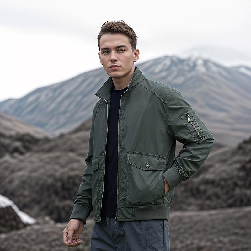 Spring and Autumn Jacket, Casual Jacket, Outdoor Workwear, Flight Jacket, Men's Loose Stand Up Collar Top