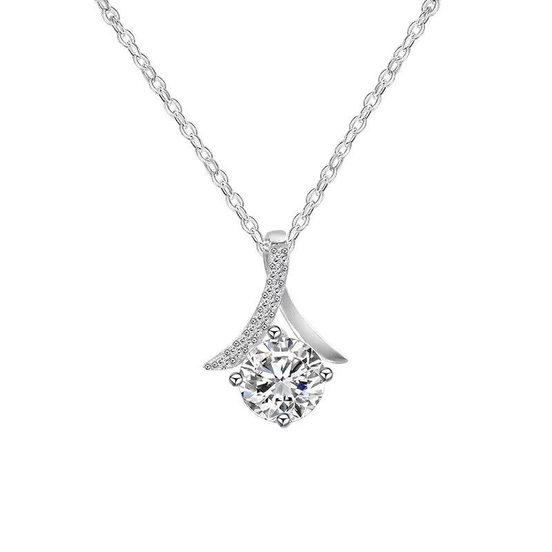 925 Sterling Silver Mermaid Necklace Women French Elegant Moissanite CZ Stone Choker Lightweight Fashion OL