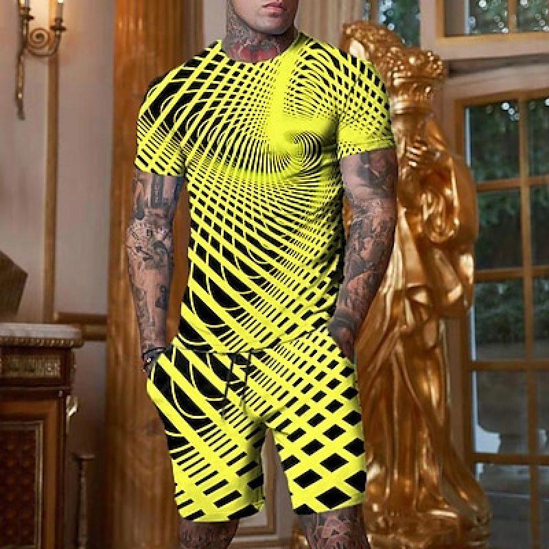 Муж. Шорты Футболка Набор Инвентарь Графика Оптическая иллюзия Одежда Одежда На открытом воздухе Повседневные С короткими рукавами 2 предмета Дизайнер На каждый день