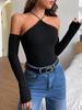 Women's Retro Tight Fitting Sexy Off the Shoulder Slim Black Pullover Long Sleeved Jumpsuit