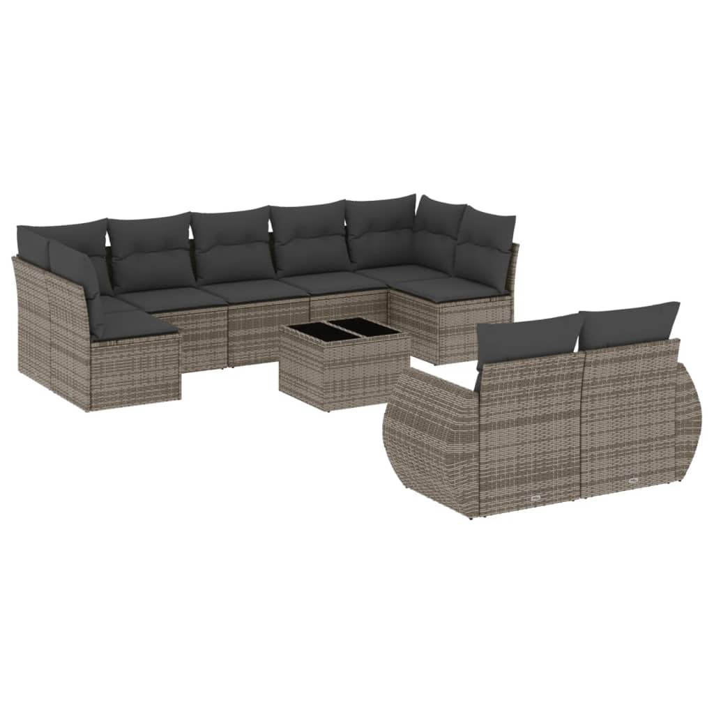 10 piece Garden Sofa Set with Cushions Grey Poly Rattan