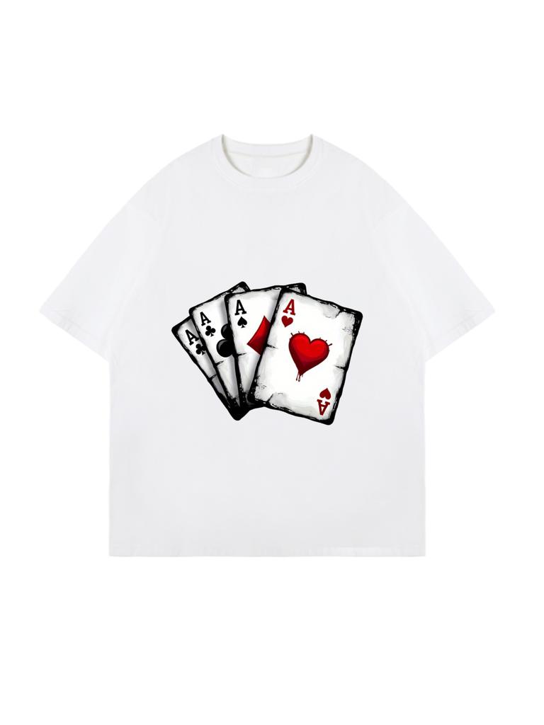 Футболка оверсайз черная с принтом игральных карт «Четыре туза» повседневный уличный стиль модный топ для женщин летний наряд