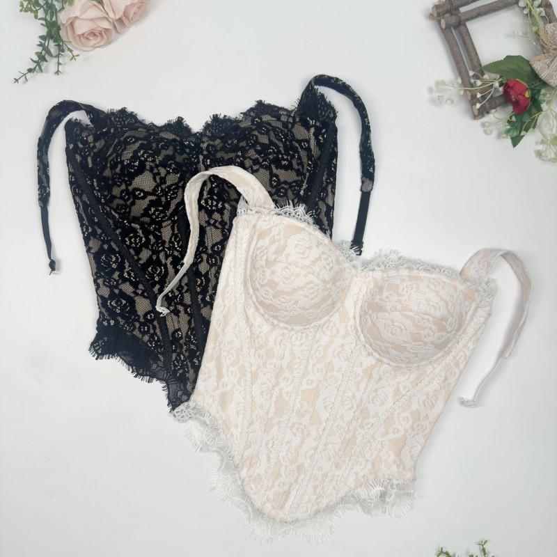 French Lace Trim Shapewear Bodysuit Women Waist Slimming Bustier