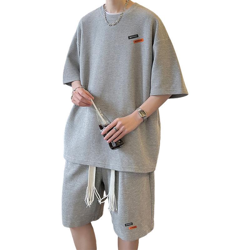 Men's Plus Size Ice Silk Waffle Two-Piece Set: Loose Short Sleeve Top & Shorts