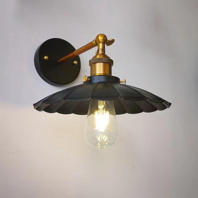 American Style Rural Retro Industrial Style Wall Lamp Iron Bedside Wall Light Staircase Creative Small Black Umbrella Sconce E27