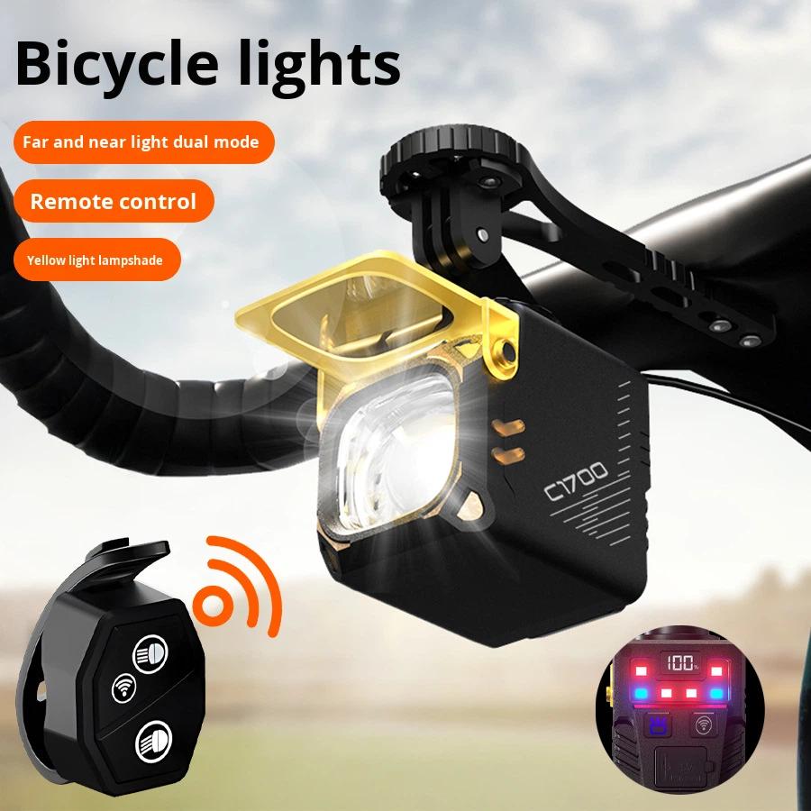 Raylights Bicycle Headlight Rechargeable LED IP66 Dual Mode Remote Control Handlebar Mounted Yellow Warning Light