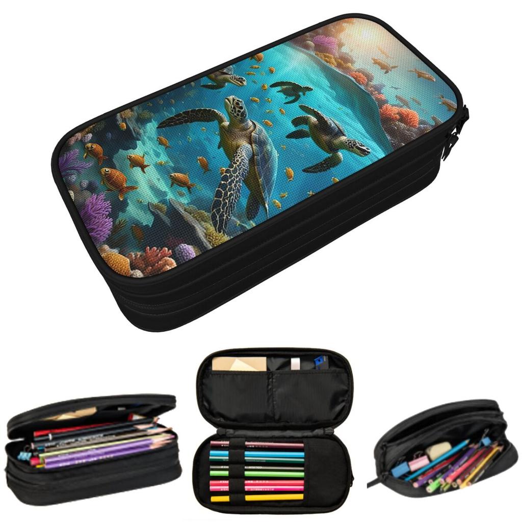 Deep Sea Turtle Underwater World Pencil Case for Boys Girls School Pen Box Pencil Bag Stationery Supplies Pen Holder Bag